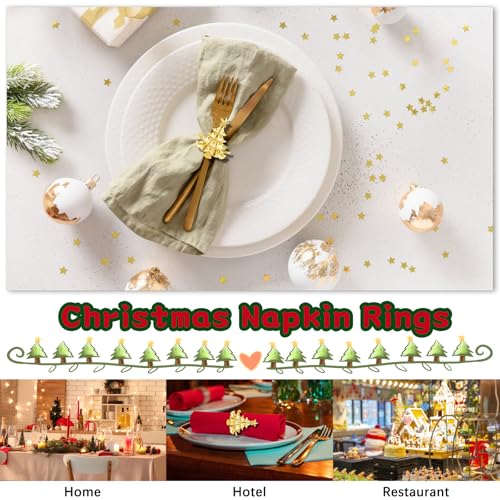 Christmas Tree Napkin Rings Set of 20 - Gold 5cm Christmas Table Decor