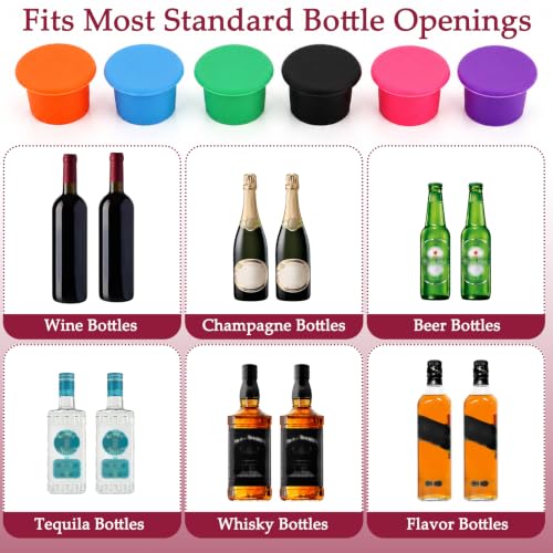 12 Pack Colorful Silicone Wine Stoppers - Reusable Bottle Seals for Wine & Beverages