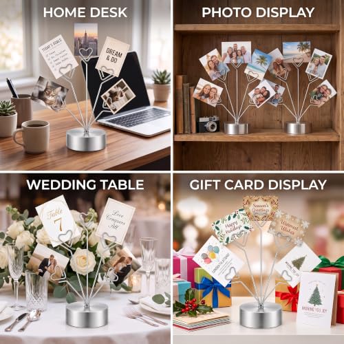 Silver Heart Shaped Photo Tree Holder Set - 2 Pieces, Tabletop Display
