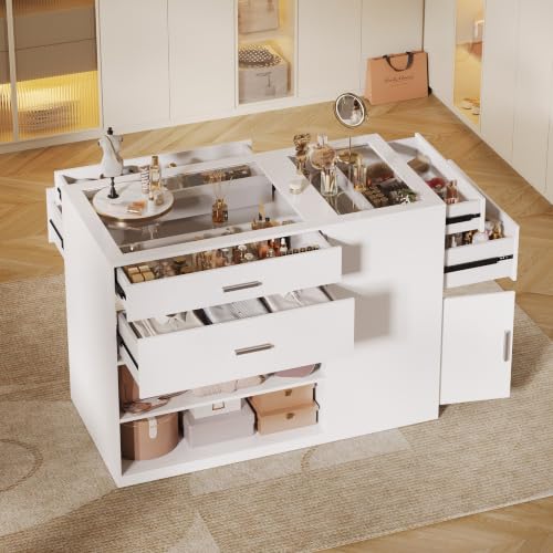 Bedroom Closet Island with 6 Drawers, White Armoire Wardrobe Island