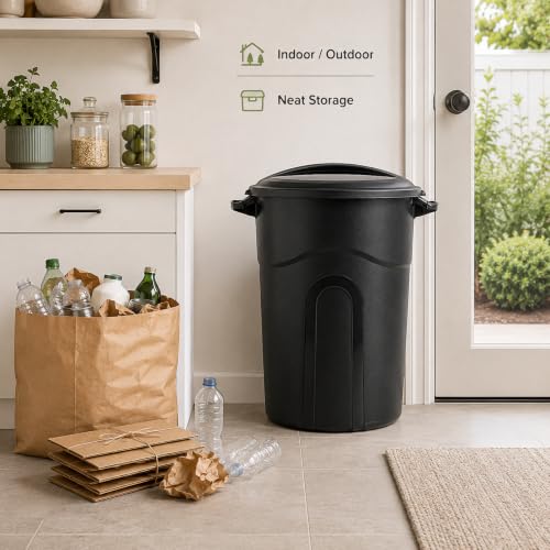 Round 20 Gallon Heavy Duty Plastic Trash Can with Locking Lid - Black