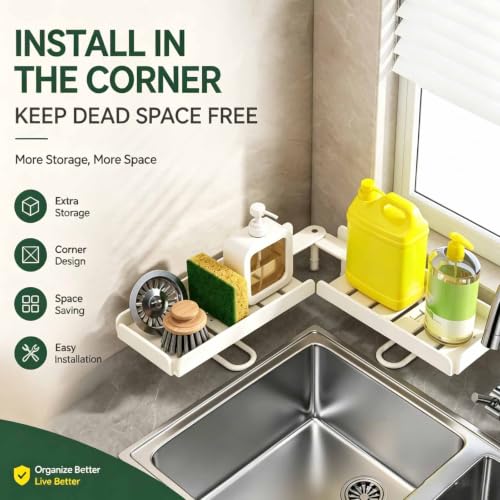 Foldable Over-Faucet Shelf Organizer Black Large - No Tools Needed