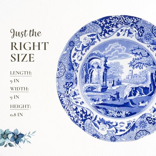 Blue & White Porcelain Luncheon Plates Set of 4 - 10.5-Inch Dinnerware with Eastern-Inspired Border