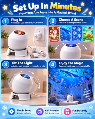 Wonder Tide Ocean Light Projector - White, Underwater Room Decor, 3 Scene Films