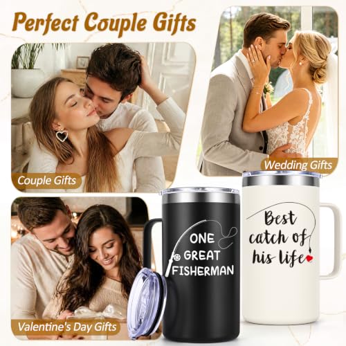 His and Hers 20oz Coffee Mug Set with Keychain & Card - Black & Cream, Couples Gift