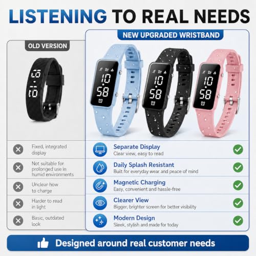 Vadeny Black Vibrating Alarm Wristband Silent Heavy Sleepers Teen Gift