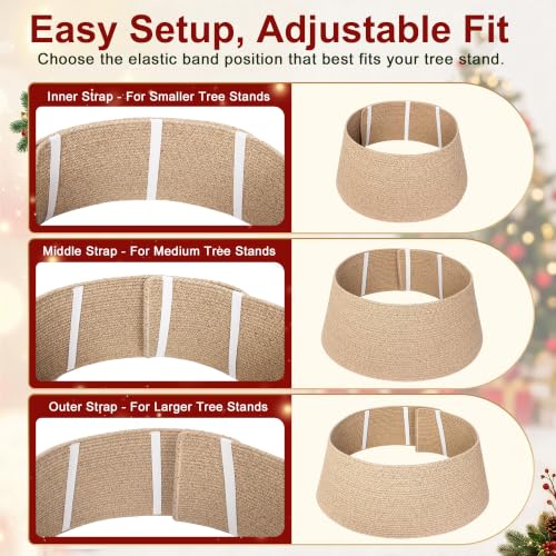 Brown Adjustable Woven Cotton Rope Christmas Tree Collar - Rustic Wicker Skirt for Artificial Trees