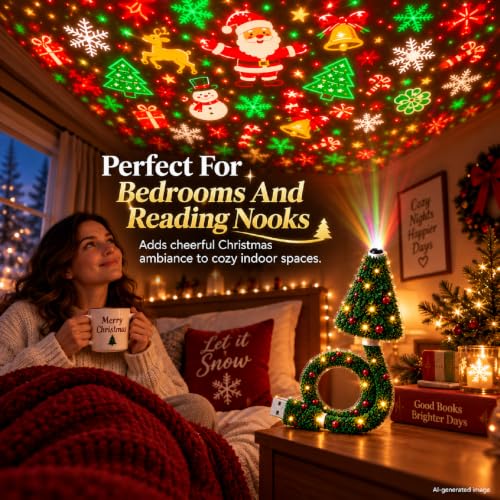 Indoor Christmas Projector with 6 Holiday Patterns - 2PCS USB Tree Lamp Set