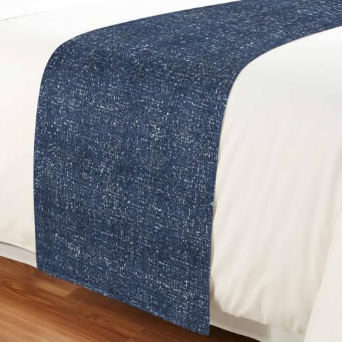 Twin Size Indigo Blue Bed Runner - Farmhouse Decorative Throw for Foot of Bed, 71 x 20 Inches