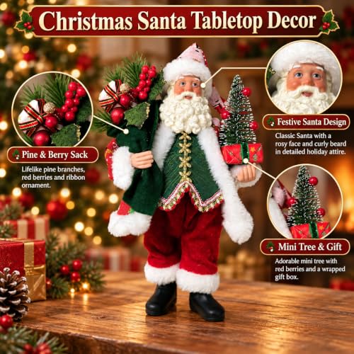 Santa Claus Figurines Christmas Decorations 10.6 Inch Hand-Painted Holiday Statue - Santa Claus A