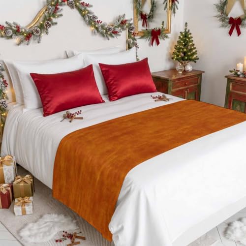 Burnt Orange King Size Bed Runner Scarf - Rustic Modern Farmhouse Decor 94x20