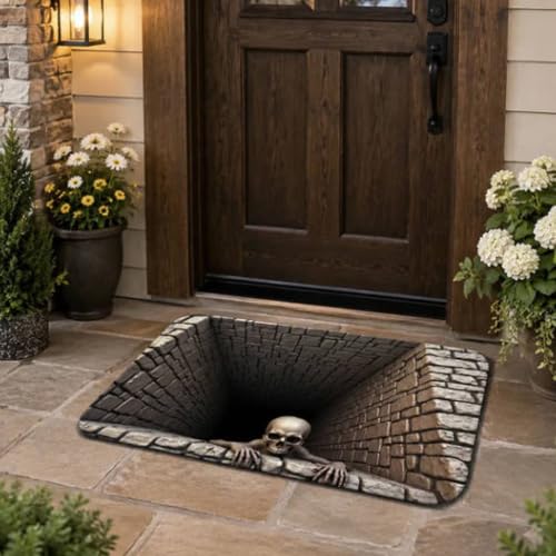 Halloween Optical Illusion Rug - 3D Bottomless Pit Non-Slip Bath Mat, 24x16 Inches