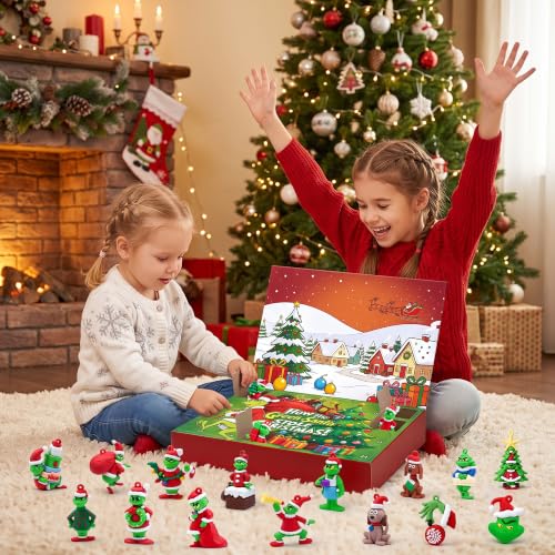 Red NIGHT JOY Christmas Advent Calendar 2026 with 24 Collectible Figures, Holiday Home Decor