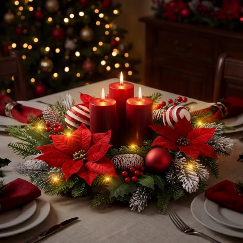 24-Inch Pre-Lit Christmas Wreath with 30 Lights and 8 Modes - Real Touch Pine