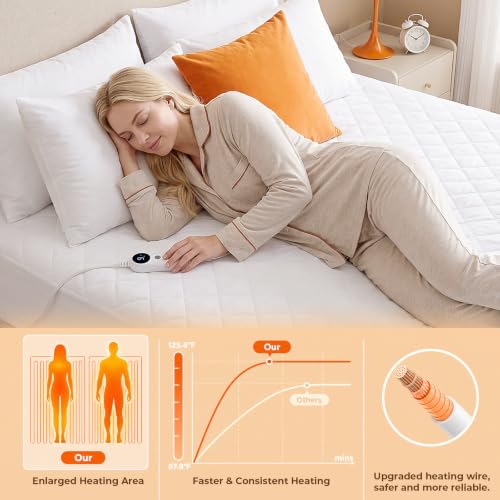 Queen Heated Mattress Pad with Dual Controllers, 11 Heat Settings, Auto Shut Off