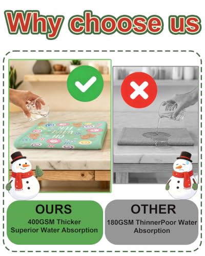 Christmas Hand Towels 2 Pack - Mint Green 18x26 Soft Absorbent Kitchen & Bathroom Towels