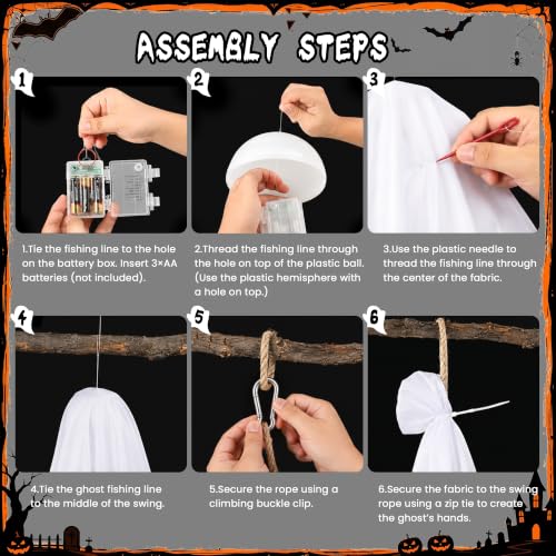Halloween Outdoor Swinging Ghost Decor - 5.1FT Spooky Hanging Ghost with Lights