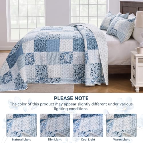 Alaskan King Quilt Set 132x120 Blue Patchwork Reversible Bedspread