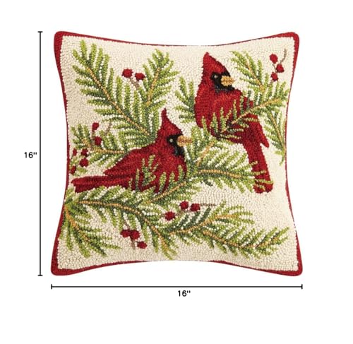 16-Inch Cardinal Hook Pillow with Wool and Cotton Cover - Decorative Bird Accent