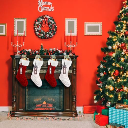 Christmas Stockings Set 4 Pack 18 Inch Cable Knitted Red White Personalized Holiday Decor
