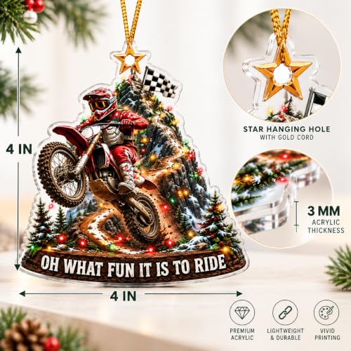Motocross Rider Christmas Ornament - Off-Road Motorcycle Holiday Decor - Acrylic Gift