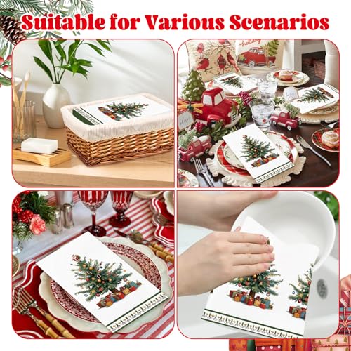 Green Christmas Tree Disposable Paper Napkins 3-Ply Holiday Dinner Set for Xmas