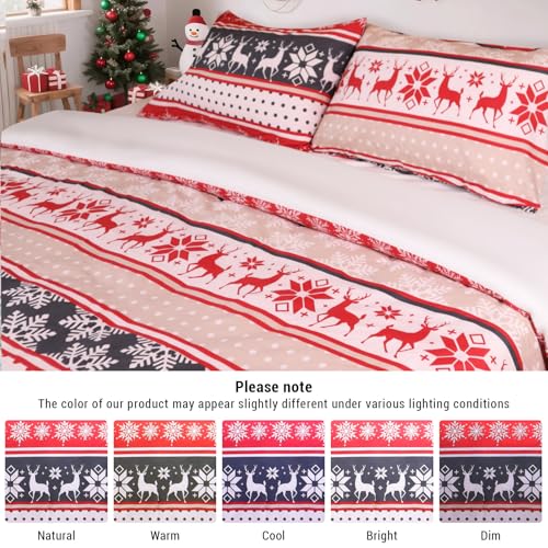 Christmas Stripe Polyester Duvet Cover Set Queen Size - Lightweight Breathable Bedding