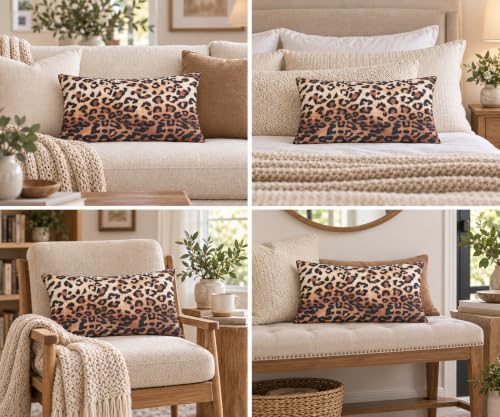 Leopard Print Lumbar Throw Pillow 12x20 with Insert - Modern Decor