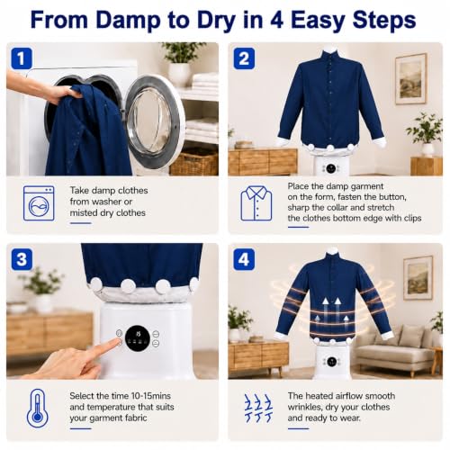 Automatic Clothes Dryer and Wrinkle Remover for Shirts & Pants - Portable Hands-Free Inflatable Garment Steamer