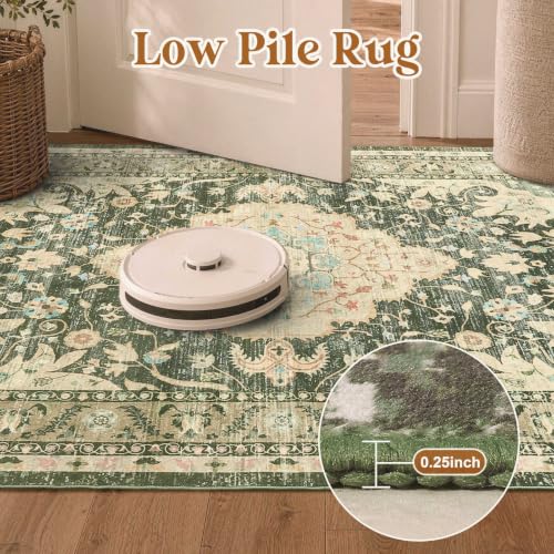 5x8 Ft Floral Washable Area Rug with Non-Slip Backing for Living Room