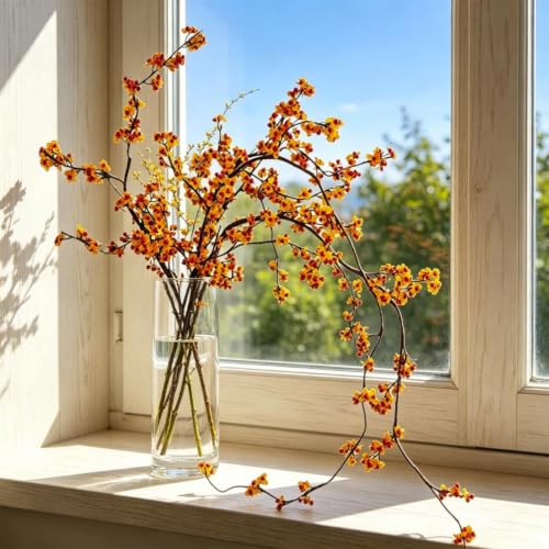 Artificial Bittersweet Berry Stems - Fall Decor, 31.5in, Orange Red Brown - Set of 3