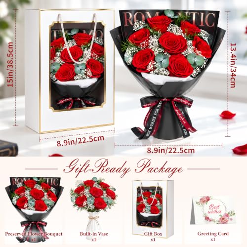Preserved Flower Gift Set - Red Roses for Birthday, Anniversary, or Special Occasion (Variation: Red)