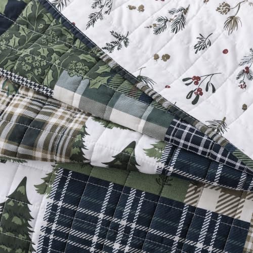 WDCOZY Reversible Christmas Cotton Quilt Queen Size - Green, 90x96 Inches
