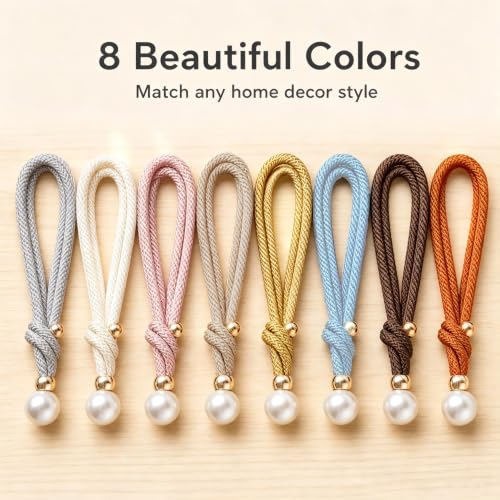 GhHome Pearl Curtain Tiebacks Set of 4 - Beige Rope Holders No Drilling