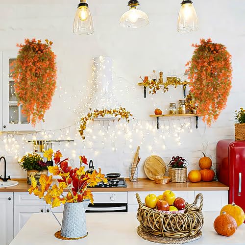 4Pcs Faux Fall Hanging Plants Orange for Outdoor & Indoor Decor