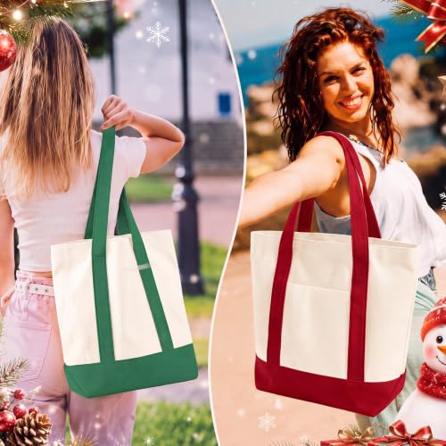 Eccliy 12 Pcs Mini Canvas Tote Bags 13x11x6 Inches Red Green - Holiday Gift Bags