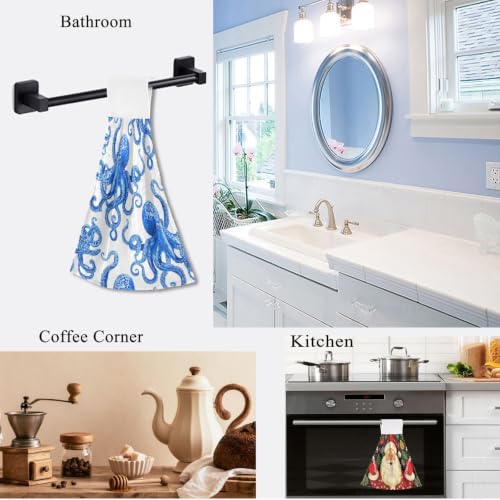 Octopus Hand Towels Set of 2 - Blue Vivid Printed Kitchen & Bathroom Decor