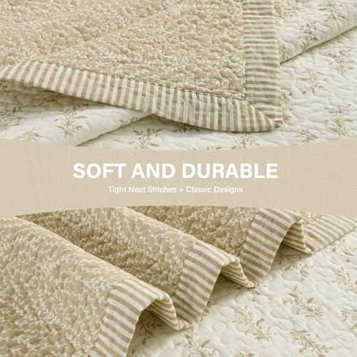 California King Quilt Set 3 Pieces - White & Oatmeal Reversible Cotton Bedspread