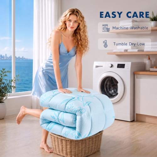 Blue Queen Size Mattress Topper - Extra Thick Pillow Top Cooling Bed Pad