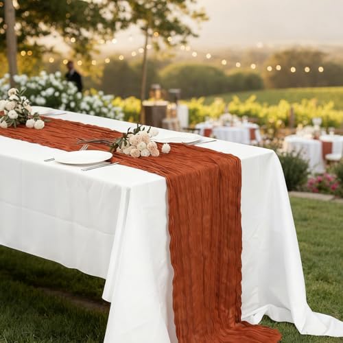 Terracotta Cheesecloth Table Runner 120 Inch Boho Wedding Decor - 8 Pack