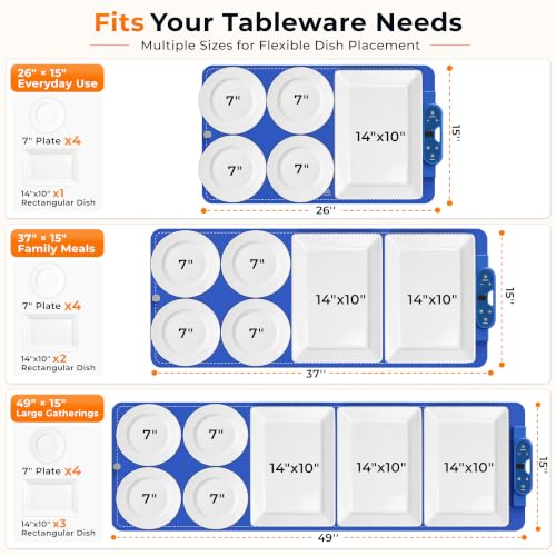 Blue Warming Mat for Food 37x15 Inches with 7 Heat Levels & 8-Hour Timer