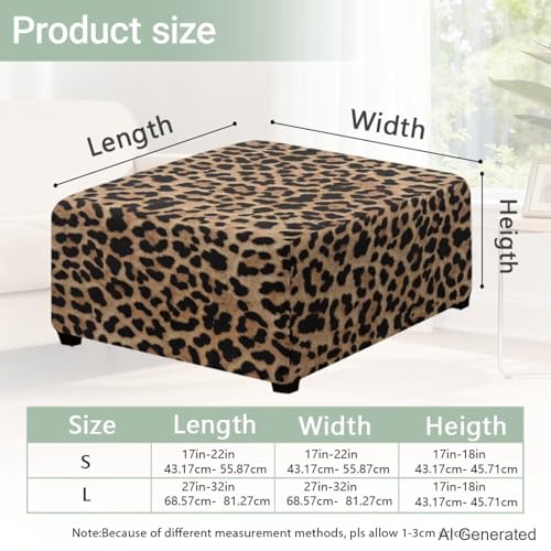 Leopard Print Ottoman Cover Large Slipcover - Stretch Square Footstool Protector