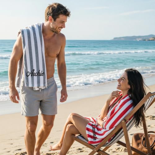 Personalized Embroidered Striped Beach Towel for Adults Kids - 2 Sizes