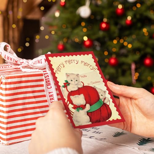 Christmas Greeting Cards with Envelopes Stickers - Vintage Cat Blank Note Cards Set