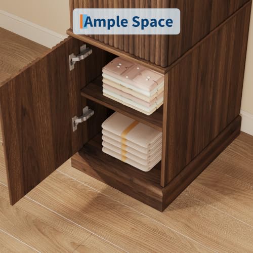 Idealhouse 72" Fluted Wood Armoire Wardrobe Closet, Narrow - Retro Brown