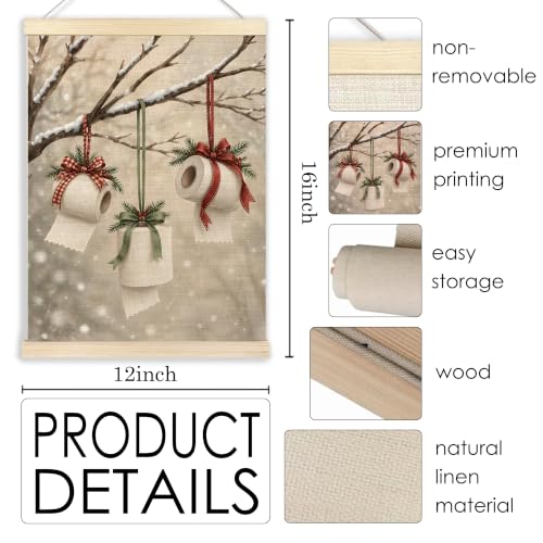 Christmas Toilet Paper Wall Art Poster with Canvas & Frame - A12 Wall Art