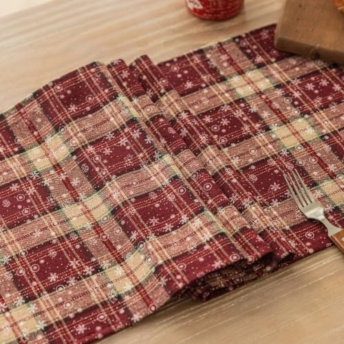 AQOTHES Red Snowflake Plaid Christmas Table Runner 13x108 Inches - Holiday Decor