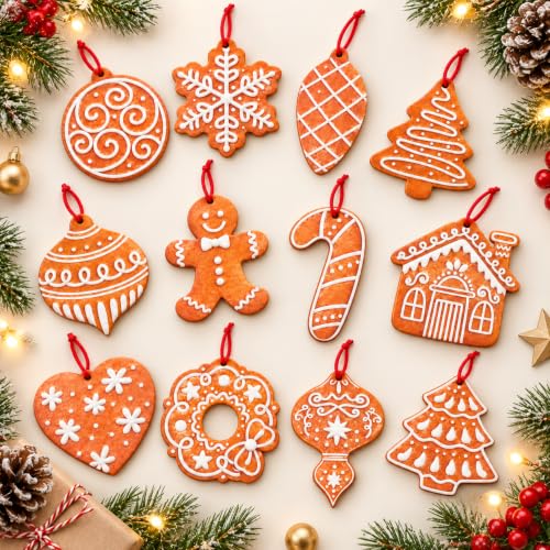 Christmas Tree Ornaments Gingerbread Style Set - 24 Pcs Holiday Decorations