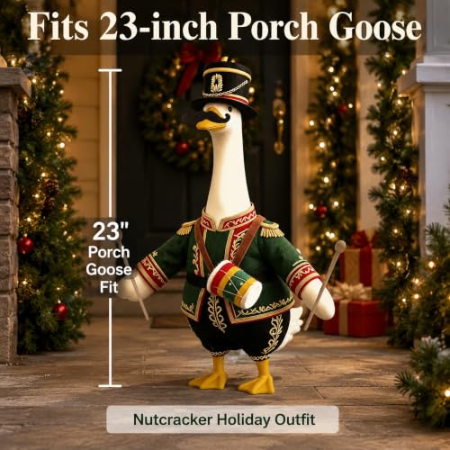Nutcracker Soldier Porch Goose Outfit - 23 Inch Holiday Decor with Green Drum Variation