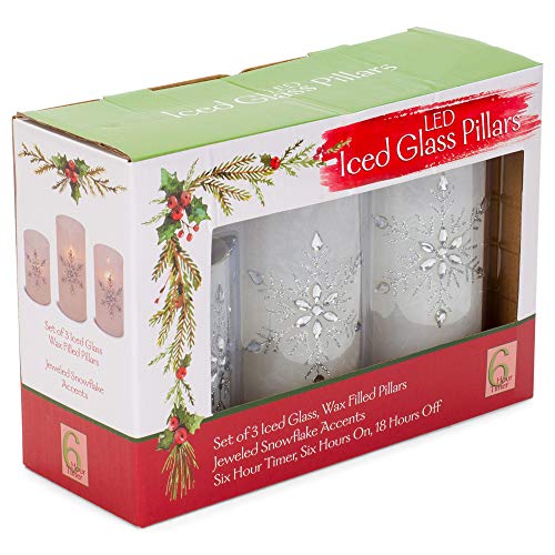 Jeweled Snowflake Flameless LED Pillar Candles Set of 3 - Winter Holiday Decor